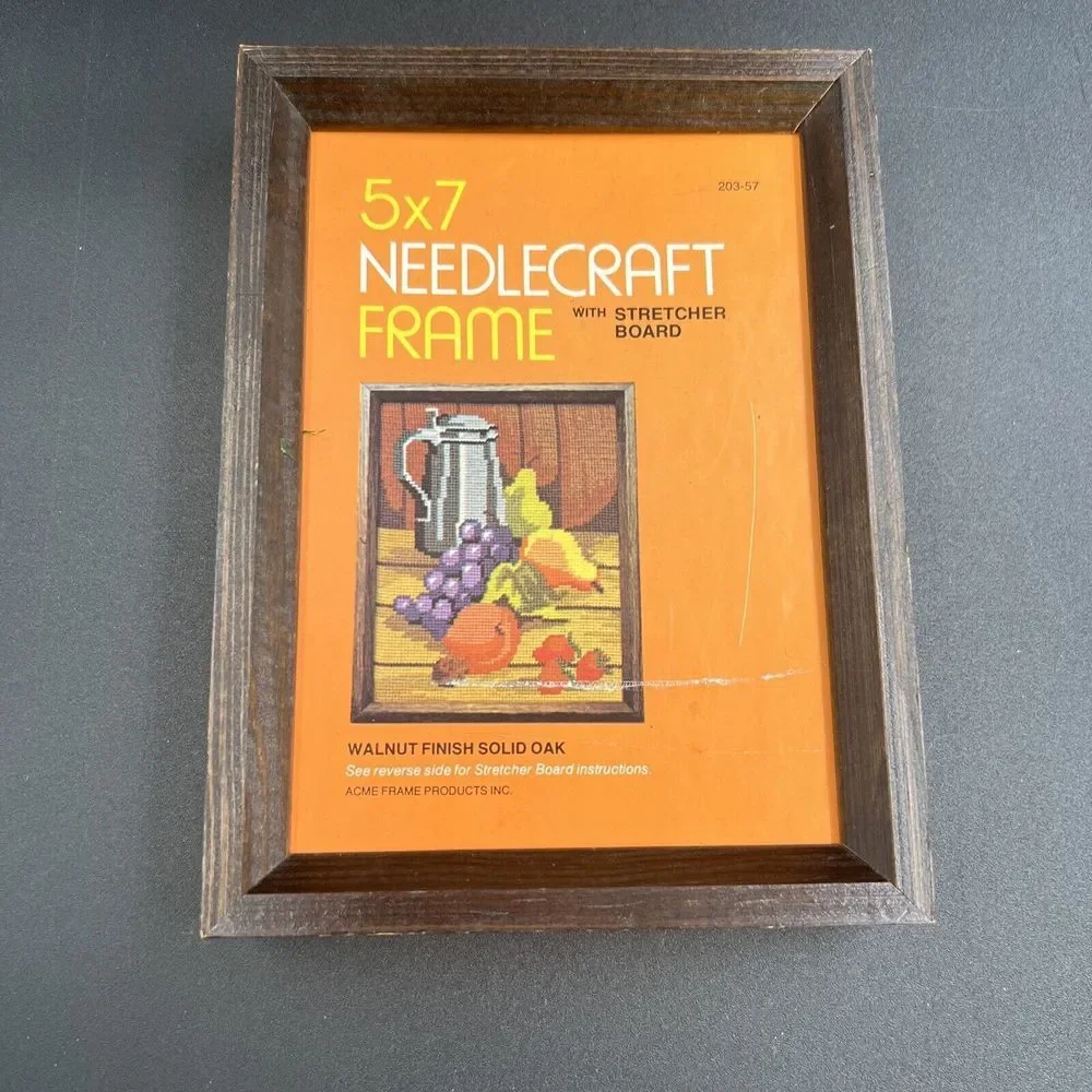 Vintage 5x7 Needlecraft Frame‎ Only Walnut Finish Solid Oak #203-57
